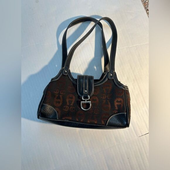 Etienne Aigner Vintage Black and Brown Signature Logo Women's Satchel Handbag - Picture 1 of 14